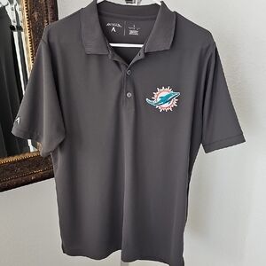 Antigua Men's Dark Gray Polo with Embroidered Miami Dolphins Logo